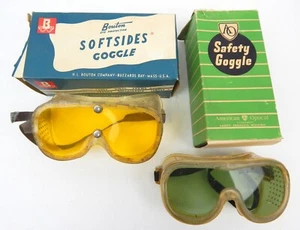1C Pair Goggles Boxed 1950s Yellow Green Tint Steampunk Cosplay - Picture 1 of 7
