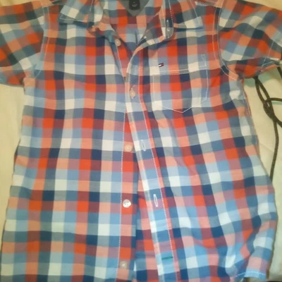 Tommy Hilfiger Plaid Polo Shirt boys size 6 preppy school wear oxford USA Red - Image 1 of 2
