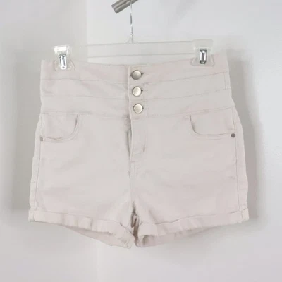 Love Fire Juniors 9 Beige High-Rise Waist Mini Stretch Hot Pants Shorts - Image 1 of 4
