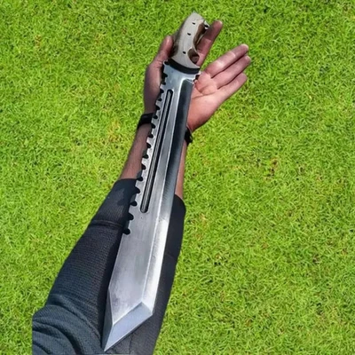Handmade 5160 Spring Steel Hunting Machete, Full Tang Forest Knife with Leather - Image 1 of 4