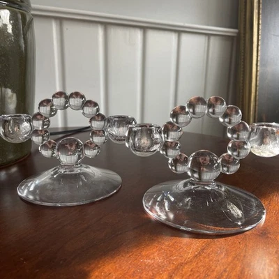 Винтажный Imperial Candlewick пузырь стекла двойной подсвечник набор из 2 - Изображение 1 из 4