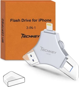 MFi Certified USB 3.0 Flash Drive 128GB for iPhone, 3in1 External Memory Photo - Picture 1 of 6