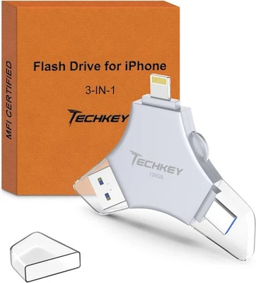 MFi Certified USB 3.0 Flash Drive 128GB for iPhone, 3in1 External Memory Photo - Image 1 of 4