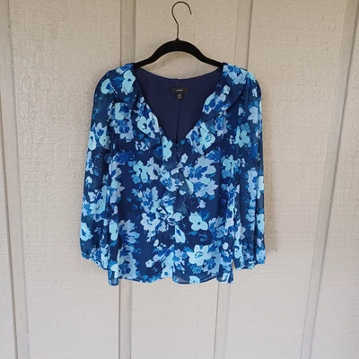 Top J Crew Mujer Floral Popover Talla XS Preppy Cuello en V Manga Tres Cuartos Foto 1 de 4