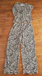 Victoria's Secret sheer Zebra animal print Pajamas Sz L Top pant Set Ruffles - Picture 1 of 11