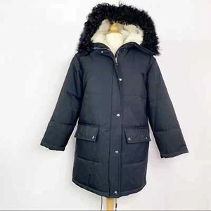 NWT Tory Burch Aaron puffer coat black hooded sherpa lined fur trim on hood  S - Picture 1 of 14