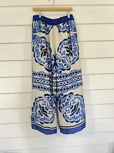 NEW ZARA WOMAN BLUE PRINTED PAJAMA STYLE PANTS BEACH POOL SIZE L WAIST 30 Y430 - Picture 1 of 15