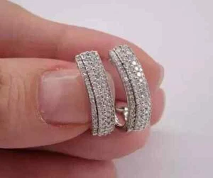 Round Simulated Diamond Hoop Earrings For Women's In 925 Sterling Silver - Picture 1 of 6