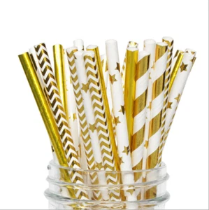 100PCS Gold Drink Paper Straws Wedding Birthday Party Supplies Polka Baby Shower - Picture 1 of 2