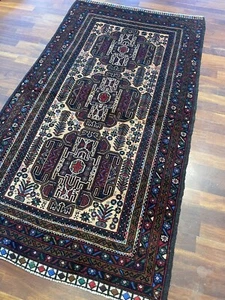 Vintage Handarbeit Tribal Wolle Balouchi Teppich Afghan Teppich Gebetsteppich - Bild 1 von 7