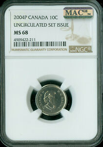 2004-P CANADA TEST 10 CENTS NGC MS-68 2ND FINEST GRADE ONLY 1 FINER POP-2 .