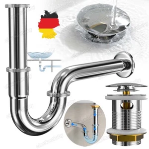 Sifon Siphon Pop Up Ablaufventil Ablaufgarnitur mit Überlauf Waschbecken Abfluss - Bild 1 von 14