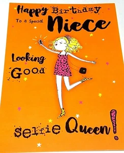 Tarjeta de cumpleaños de sobrina. Tema Selfie Queen. Tarjetas Kingfisher.  - Imagen 1 de 4