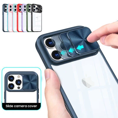 For iPhone 15 11 Pro Max  14 Plus 13 12 Clear Case with Slide Camera Cover - Image 1 of 4
