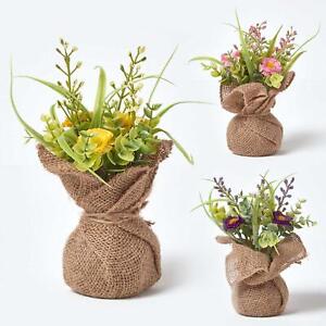 Set of 3 Artificial Daisy Plants in Burlap Sack 20 cm for Indoor Decoration
