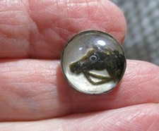 TINY ANTIQUE GLASS DOME PAINTED BROWN HORSE BUTTON 5/8" METAL BACK