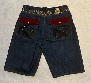 Crown Holder 90’s Y2K Baggy Jean Shorts Men’s 40 Embroidered & Ornate Design VTG - Picture 1 of 7