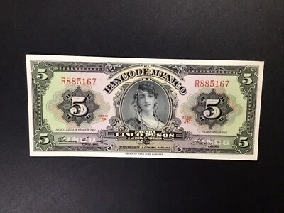 5 PESO MEXICO BANKNOTE 1961 GYPSY UNCIRCULATED SERIE R MEXICO CRISPY NOTE - Image 1 of 3