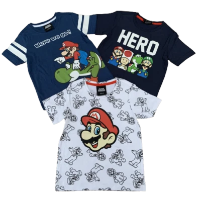 NINTENDO DIFUZED Jungen Mädchen Super Mario T-Shirt Top 100 % Baumwolle kurzärmelig Kinder Alter 2 - 9 Jahre