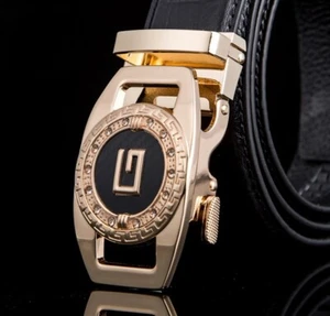 Automatic Sliding Ratchet Buckle Genuine Leather Designer Jeans Dress Belt Men's - Picture 1 of 33