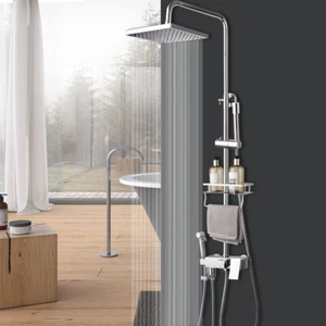 8" Chrome Shower Faucet Set Rainfall Square Head Wall Mounted Brass Mixer Tap - Picture 1 of 6