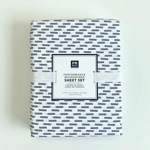 Pottery Barn Teen Performance Microfiber Dash twin XL sheet set White Navy - Picture 1 of 2