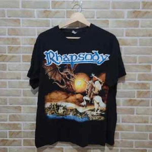 T-shirt vintage anni 90 Rhapsody Of Fire Rock Band nera sbiadita 1998 - Foto 1 di 8