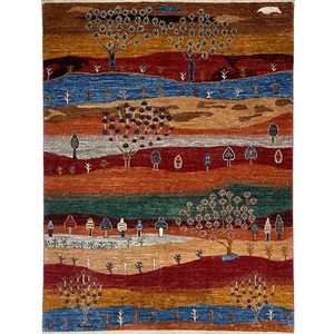 Alfombra de lana hecha a mano (6' x 8') paisaje arte tribal afgano para sala de estar - Imagen 1 de 15
