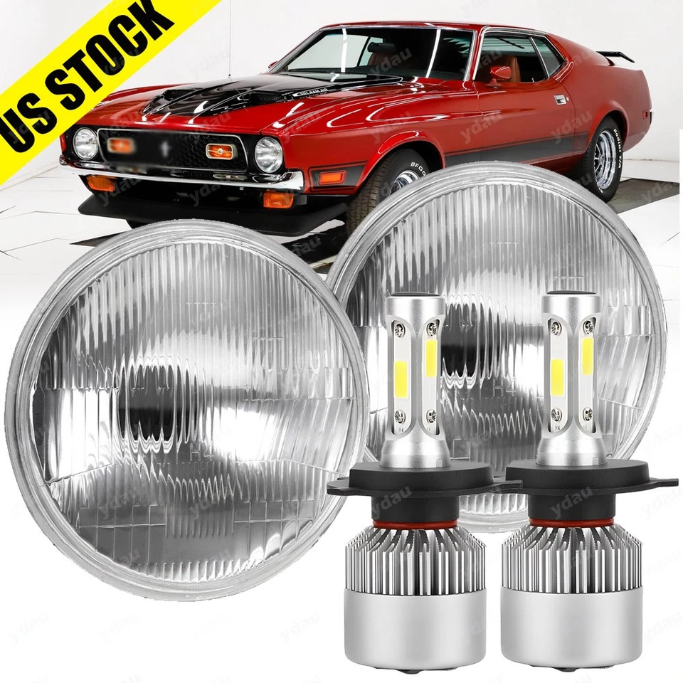 For Ford Mustang 1964-1984 7inch Round LED Headlights High/Low White S - Image 1 of 4