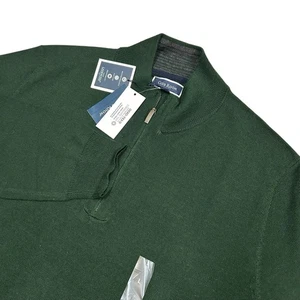 Club Room Merinowollmischung 1/4 Pullover Herren Large Grün Viertelreißverschluss Neu - Bild 1 von 10