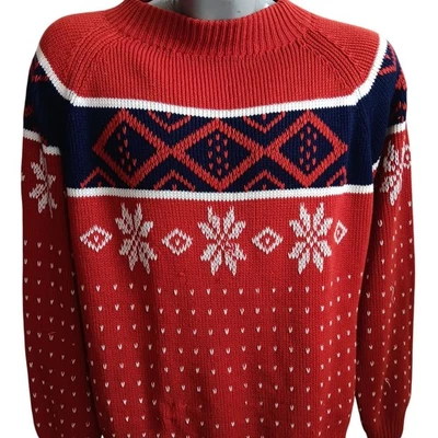 Suéter grande para hombre vintage años 70 nórdico JC Penney acrílico copos de nieve geométrico Foto 1 de 4