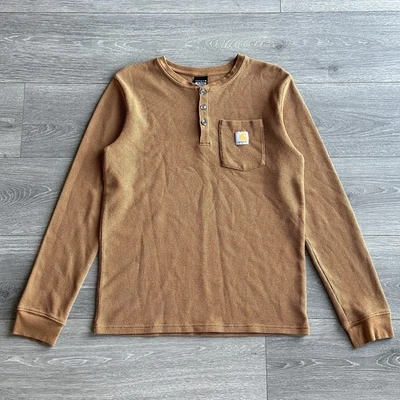 Carhartt Long Sleeve Thermal Shirt Youth XL (18-20) Brown Waffle Knit Henley - Image 1 of 4