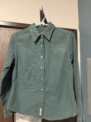 Women’s Small Route 66 Corduroy Button Up Shirt Dark Green - Image 1 of 4