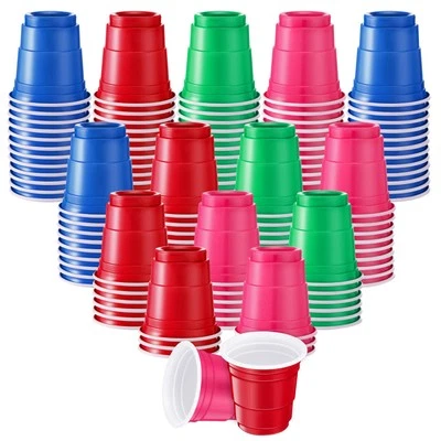 200 Pcs 2 oz Plastic Shot Glasses Disposable Shot Cups Colored Mini Cups Summ - Image 1 of 4