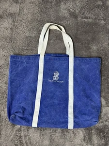 Vintage Ritz Carlton Tote Bag Blue Canvas Large Embroidered Logo Resort Hotel - Picture 1 of 10