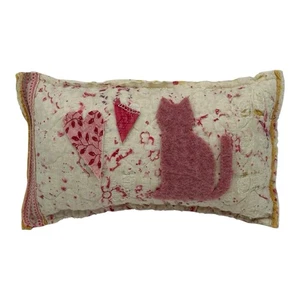 NEU Handarbeit Katze Katze & Herzen Kissen ~ Vintage englische Decke ~ Chenille Tagesdecke - Bild 1 von 10