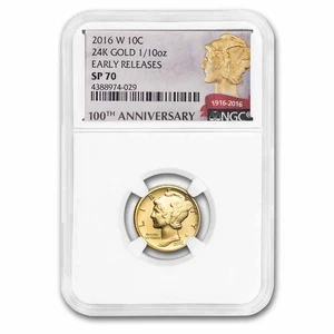 2016-W 1/10 oz Gold Mercury Dime SP-70 NGC (ER) - Picture 1 of 3