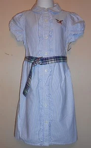 American Living Girls Button Front Shirtwaist Dress + Plaid Belt Blue 5 NWT - Picture 1 of 2