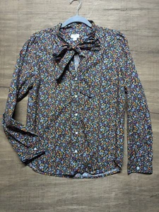 J.Crew Factory Wmns Gr. M Bluse Top Knopfleiste Bindekragen blau orange geblümt - Bild 1 von 8