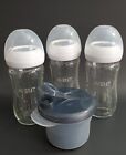 3 Philips Avent 8oz Glass Baby Bottles w Snack Container 