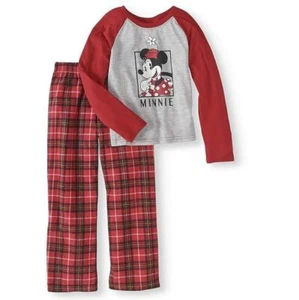 Girls Minnie Mouse Plaid Holiday Pajamas- Shirt & Fleece Plaid Pants Size 8 NEW - Picture 1 of 1