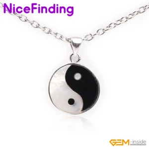 Chinese TaiJi Ying Yang Shell Pendant Silver Jewelry Necklace Enhancer Pendant - Picture 1 of 15