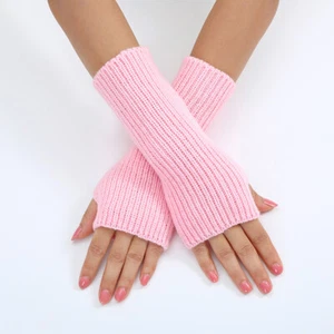 Female Knitted Sleeves Warm Arm Sleeves Wristband Fall Winter Half-finger Gloves - Picture 1 of 29
