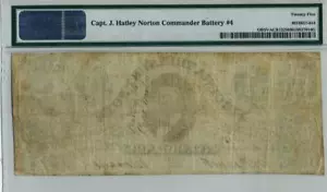 Capt. J Hatley Norton -Richmond Battery # 4 Endorsement on 1862 5$ Va. Tr Note - Picture 1 of 1