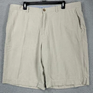 Tommy Bahama Mens Khakis Shorts 38 Beige Herringbone Flat Front Logo Silk Blend - Picture 1 of 8