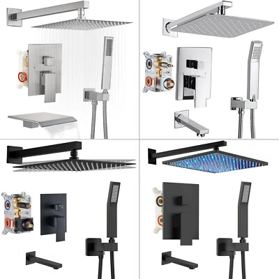 Shower Faucet Set Rainfall Shower Head Combo Kit Tub Filler Spout w/ Mixer Valve - Image 1 of 2