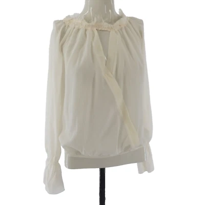 Patrizia Pepe Blouse Ivory Silk Off Shoulder Bell Sleeve Lace Trim IT 44 UK 12 - Image 1 of 4