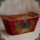 8.6&quot; China Antique Wooden Leather Dragon Phoenix YUANBAO Bronze Lock Jewelry Box