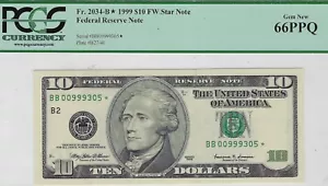 1999 $10 FRN N.York STAR - Fr. 2034-B - PCGS 66 PPQ 00999305 + Gift! DBR - Picture 1 of 3