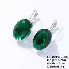 Emerald Green Crystal Oval Drop Silver Earring-Silver Crystal Drop Oval Earring